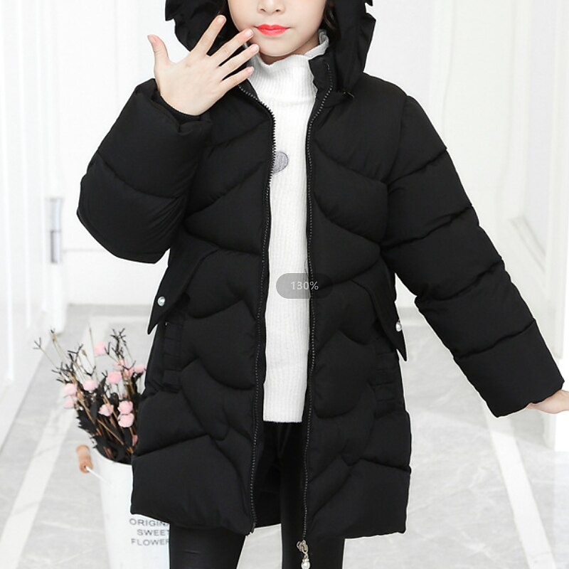 Kids Girls' Down Long Sleeve Black Red Plain Ruffle Winter Adorable Sport 3-8 Years / School / Cute / Cotton2
