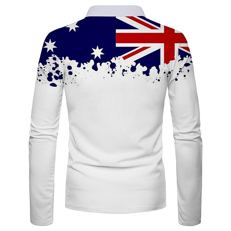 Men's Veterans Patriotic Zip Polo Shirts Golf Shirt Long Sleeve Polo Shirts Collared Shirts Casual Streetwear Vacation Wear Party Outfits 3D Print Quarter Zip Polo White & Blue Black White2