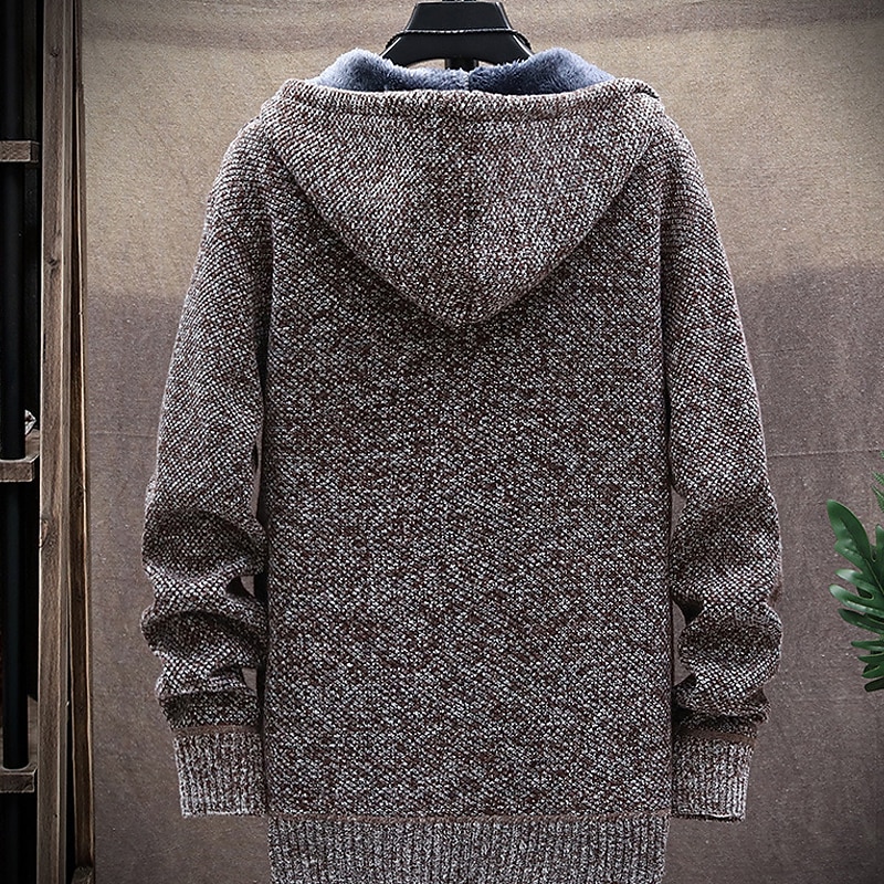 Men's Sweater Cardigan Knit Knitted Solid Color Hooded Stylish Outdoor Home Clothing Apparel Fall Winter Wine Blue S M L2