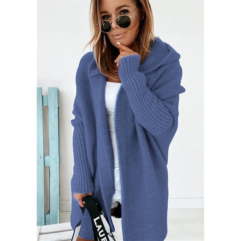 Women's Cardigan Hooded Solid Color Stylish Basic Casual Long Sleeve Loose Sweater Cardigans Hooded Open Front Fall Winter Denim Purple / Holiday / Going out4