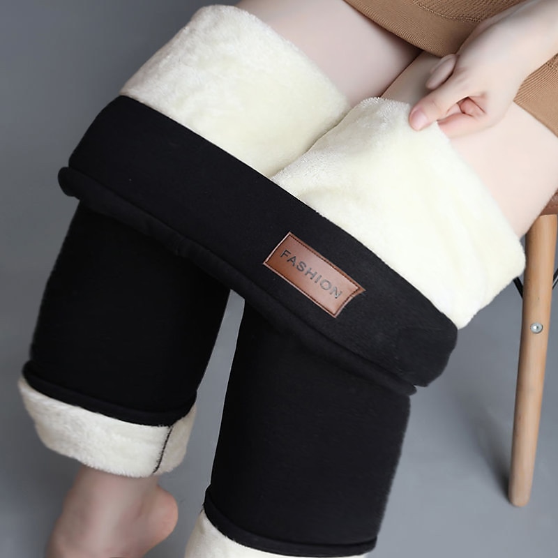 Women's Plus Size Fleece Pants Pants Trousers Cozy Fleece Lined Casual Full Length Natural Solid Color Micro-elastic Home Daily Black Dark Gray Spring Fall Winter Regular Fit2