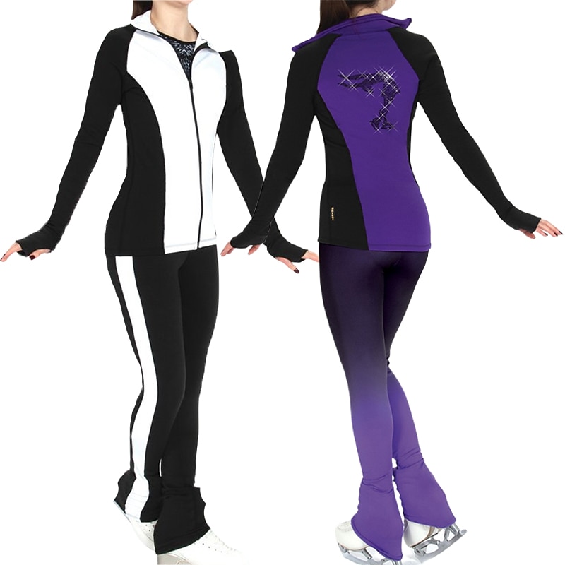 Figure Skating Jacket with Pants Women's Girls' Ice Skating Jacket Pants / Trousers White Red Purple Thumbhole Spandex Lycra High Elasticity Training Practice Competition Skating Wear Thermal Warm