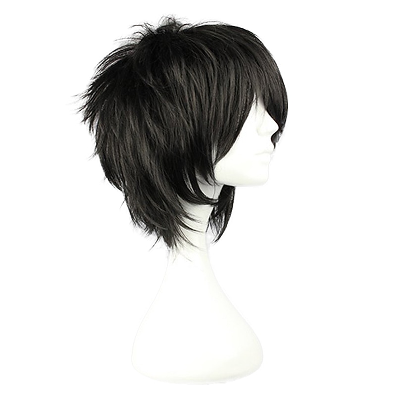 Synthetic Wig Natural Straight Short Bob Wig Short Black Synthetic Hair Men's Cosplay Soft Party Black Halloween Wigs4