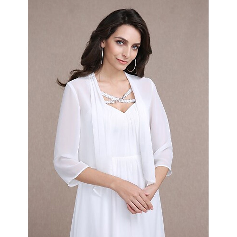 Shawls Bolero Ladies Elegant Casual Daily 3/4 Length Sleeve Chiffon Wedding Guest Wraps With Pure Color For Wedding Spring & Summer dress to impress3