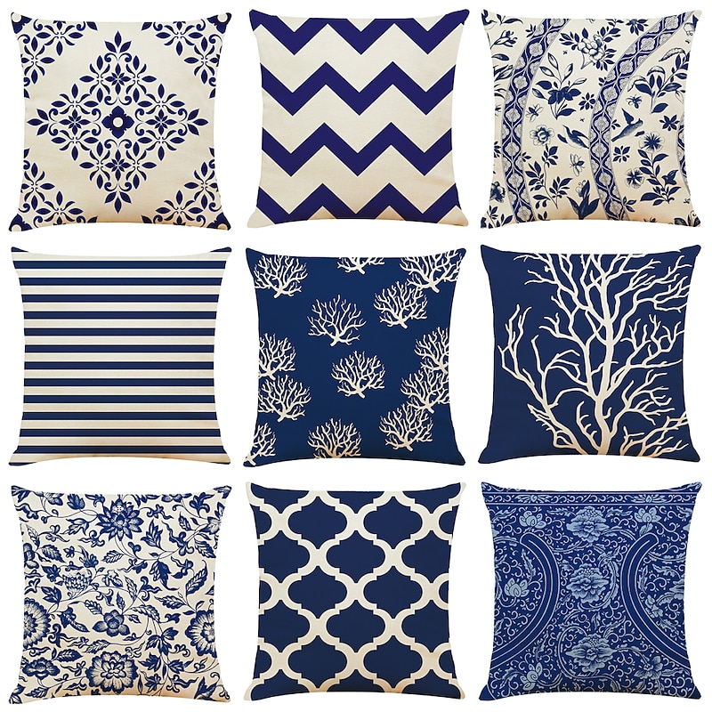 Geometric Art Double Side Cushion Cover 9PC Soft Decorative Square Throw Pillow Cover Cushion Case Pillowcase for Bedroom Livingroom Superior Quality Machine Washable Indoor Cushion for Sofa Couch Bed Chair