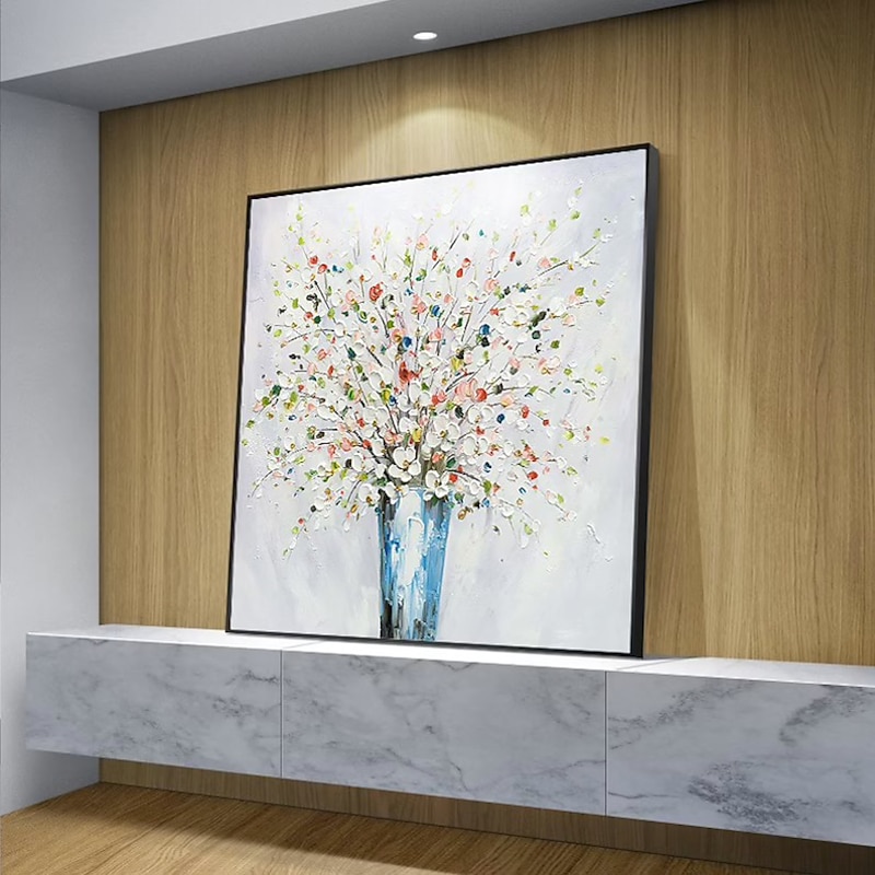 Oil Painting Handmade Hand Painted Wall Art Palette Knife Painting Colored Flowers Home Decoration Decor Stretched Frame Ready to Hang3