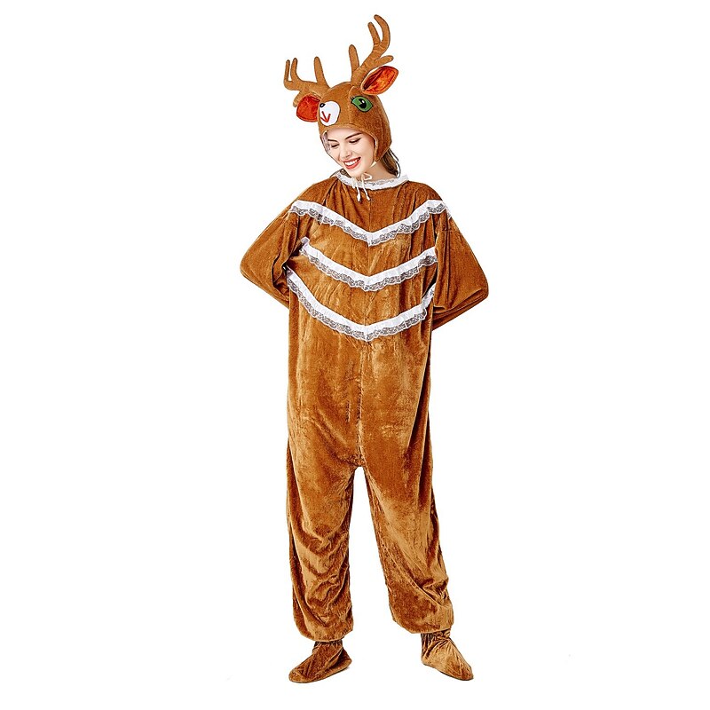 Santa Suit Reindeer Rudolph Cosplay Costume Outfits Onesie Costume Women's Christmas Special Adults' Christmas Carnival Christmas Socks Hat Onesie3