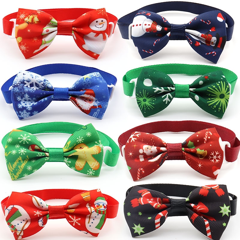 Dog Cat Tie / Bow Tie Retractable Adjustable Flexible Santa Claus Snowman Christmas 3pcs