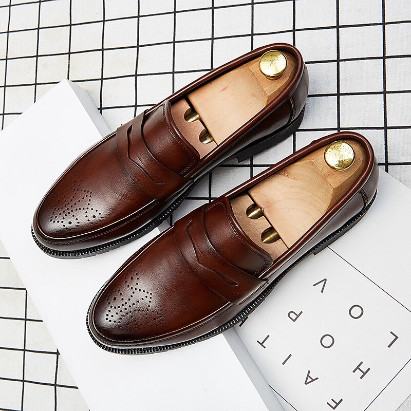 Men's Dress Penny Loafers & Slip-Ons Plus Size  Vintage Business Casual Party & Evening Loafers Black Brown Fall Winter3