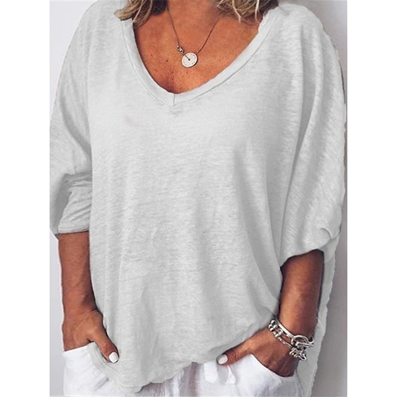 Women's Plus Size T Shirt Plain Basic Casual Short Sleeve V Neck Vacation Daily Sports White Pink Brown khaki Gray Spring Fall4