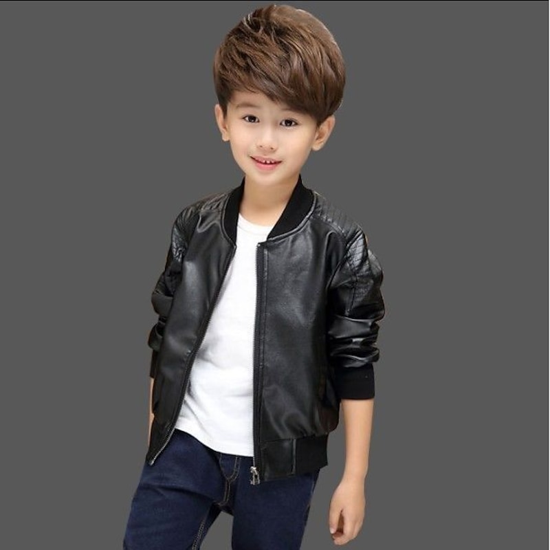 Ulknn Baby Boys Pu Jackets Threaded Round Neck Jacket Autumn And Winter Plus Velvet Thickening All Season2