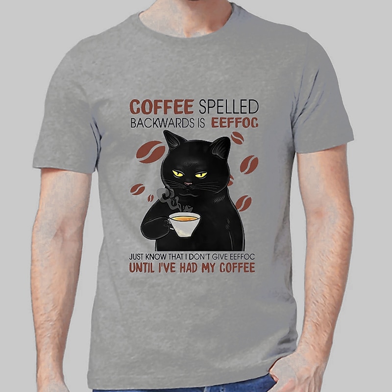 Men's Cat Letter T Shirt Tee 100% Cotton Short Sleeve Graphic Shirt White Light Grey Comfortable Tee Casual Fashion Designer Clothing2