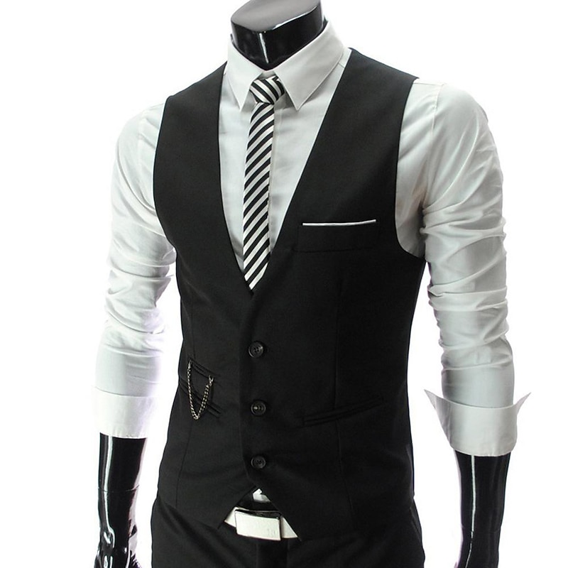 Men's Suit Vest Waistcoat Formal Wedding Work Business / Ceremony / Wedding Fashion 1920s All Seasons Polyester Solid Colored V Neck Slim Wine Black White Navy Blue Vest2