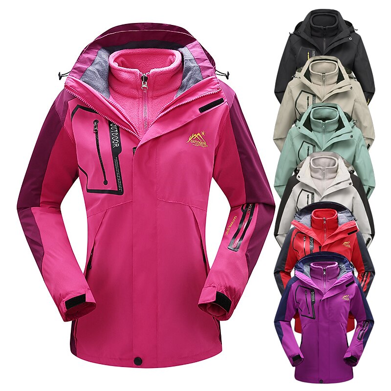 Women's Hiking 3-in-1 Jackets Ski Jacket Hiking Fleece Jacket Winter Outdoor Thermal Warm Windproof Lightweight Wear Resistance Outerwear Winter Jacket Trench Coat Skiing Fishing Climbing Black Ivory3