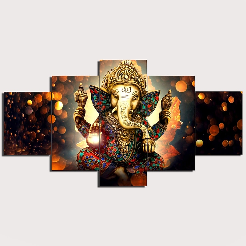 5 Panels Wall Art Canvas Prints Painting Artwork Picture Hindu God Ganesha Painting Home Decoration Decor Rolled Canvas No Frame Unframed Unstretched4