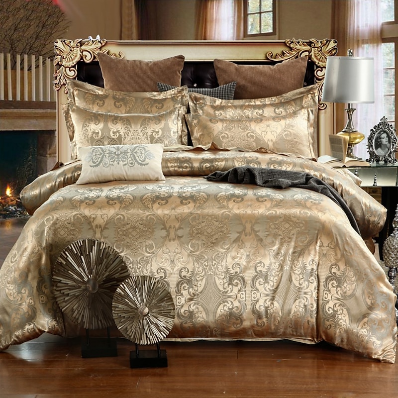 Satin Silk Duvet Cover Bedding Sets Comforter Cover with 1 Duvet Cover or Coverlet，1Sheet，2 Pillowcases for Double/Queen/King(1 Pillowcase for Twin/Single)