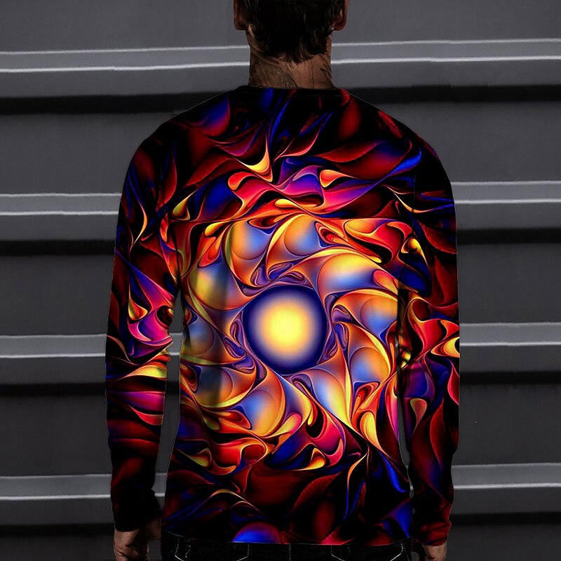 Men's Colorful Graphic Circle T Shirt Tee Long Sleeve T shirt 3D Print Round Neck Shirt Fashion Designer Casual Casual Daily Weekend Red Spring &  Fall Cross-Seasons Clothing Apparel Normal S M L XL2