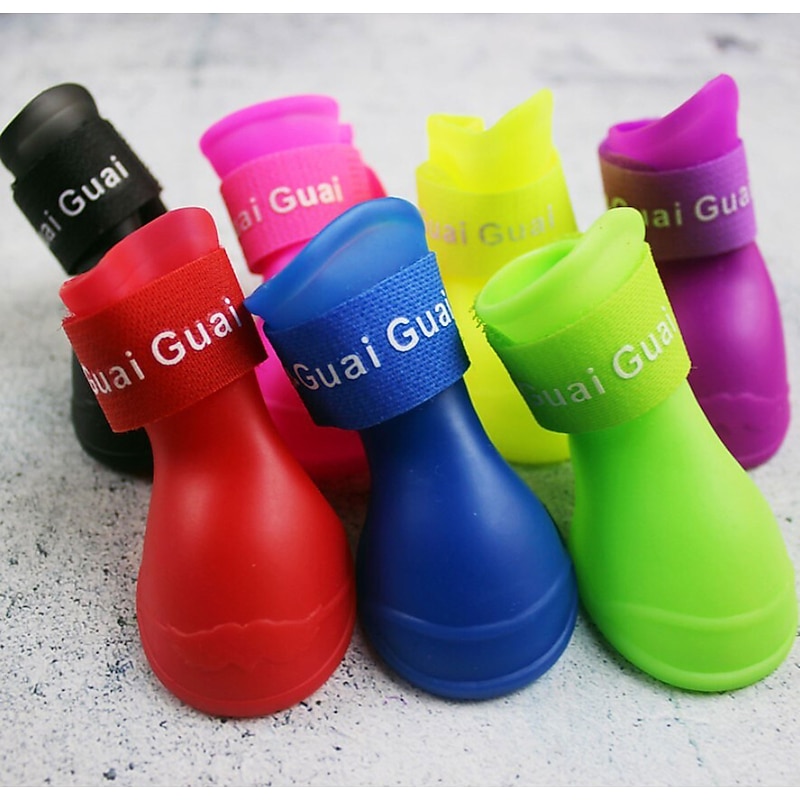 Dog Pets N / A Boots / Shoes Waterproof Solid Colored For Pets PU Leather slip resistant Purple