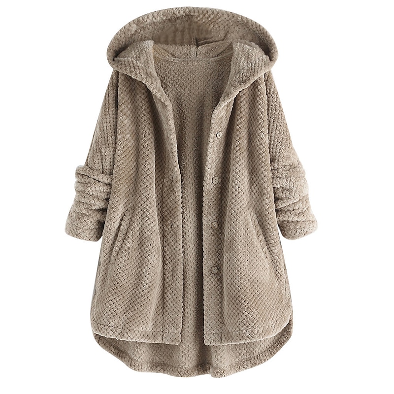 Women's Coat Teddy Coat with Hood Sherpa Jacket Fleece Jacket Daily Fall Winter Long Coat Regular Fit Casual Jacket Long Sleeve Solid Color Wine Red White Black