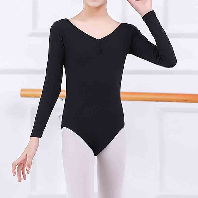 Kids' Dancewear Ballet Leotard / Onesie Lace Splicing Girls' Training Performance Long Sleeve Tulle Cotton2