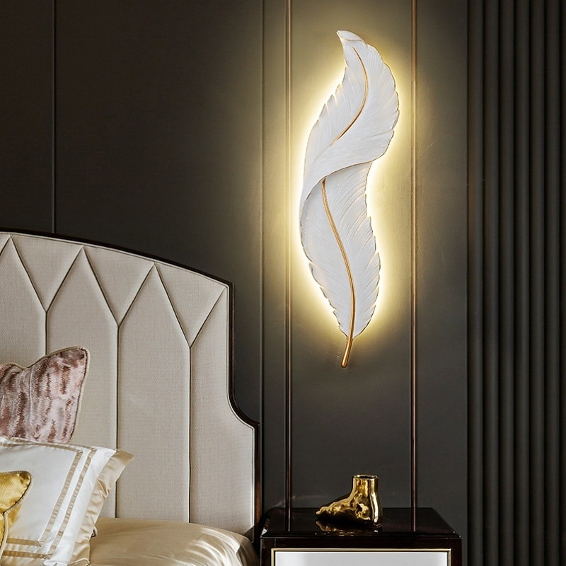 Lightinthebox 1-Light 65cm LED Wall Lights Feather Shape Design Wall Lights Modern Light Luxury Style Bedroom Dining Room Resin Wall Light 110-120V 220-240V2
