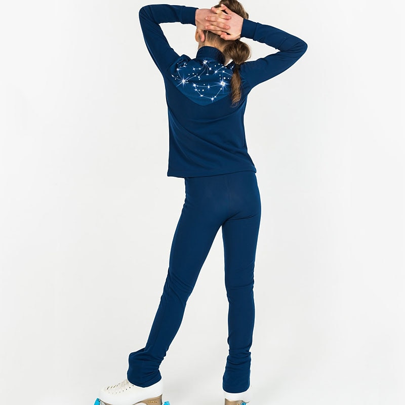 Figure Skating Jacket with Pants Women's Girls' Ice Skating Leggings Outfits Top Black Blue Spandex High Elasticity Training Competition Skating Wear Handmade Long Sleeve Ice Skating Figure Skating3