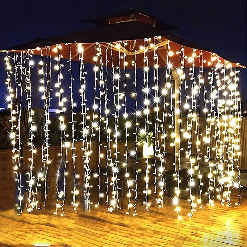Curtain String Lights 3x1M 3x2M 3Mx3M Curtain Lights 24V Low Voltage Remote Control Solar Power Plug-in Dual Purpose String Light  Thanksgiving Christmas Outdoor Party Garden Decoration Fairy Lights Gypsophila   1 set2