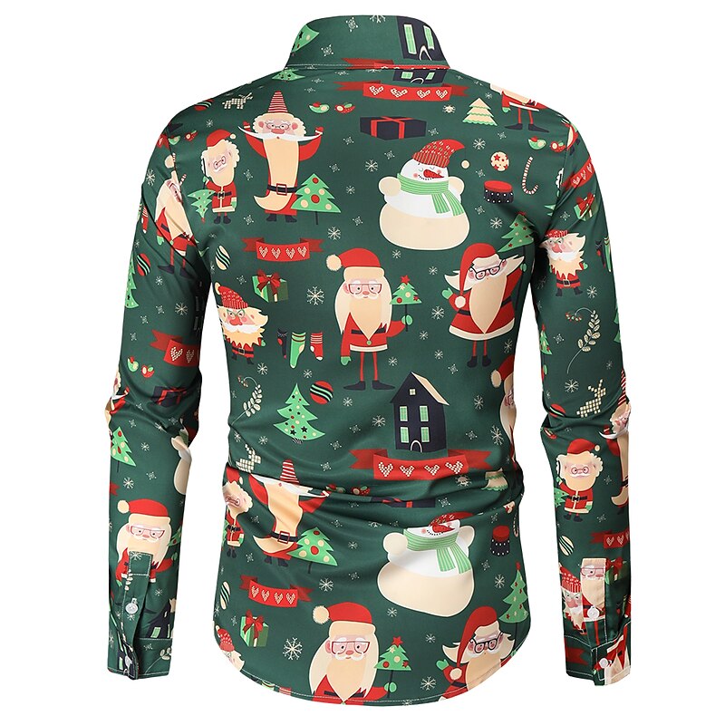 Christmas Men's Santa Claus Printed Shirts Shirts Tree Santa Claus Holiday Classic Collar Green Army Green Red White Casual Long Sleeve Print Clothing Apparel Fashion Ethnic Style Business3