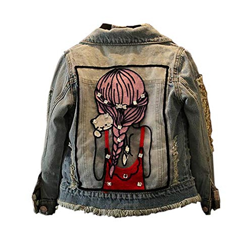 Kids Girls' Jacket Blue Cartoon Graphic Loose Fall Spring Fashion 2-12 Years / Denim / Cotton