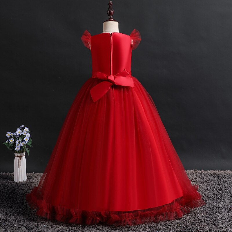 Kids Girls' Flower Girl Dress Dress Jacquard Sleeveless Wedding Party Special Occasion Mesh Cute Princess Polyester Maxi Pink Princess Dress Flower Girl's Dress Summer Spring Fall 4-12 Years Yellow4