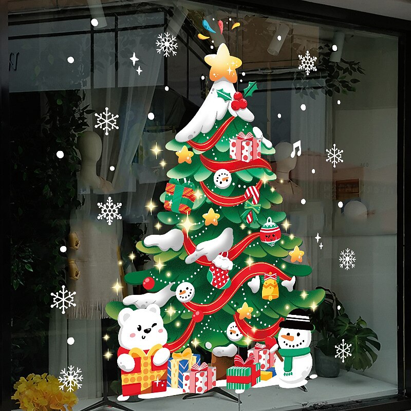 Double Side Christmas Decoration Christmas Stickers Shopping Mall Glass Window Decoration Stickers Christma Tree Electrostatic Sticker Happy New Year4