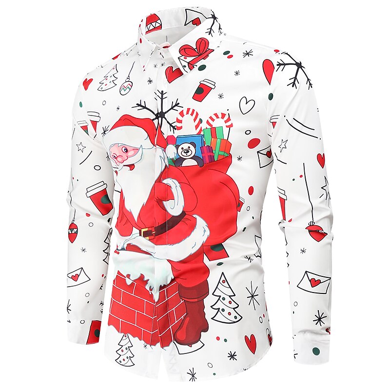 Christmas Men's Santa Claus Printed Shirts Shirts Santa Claus Button Down Collar A B C D Long Sleeve Clothing Apparel3