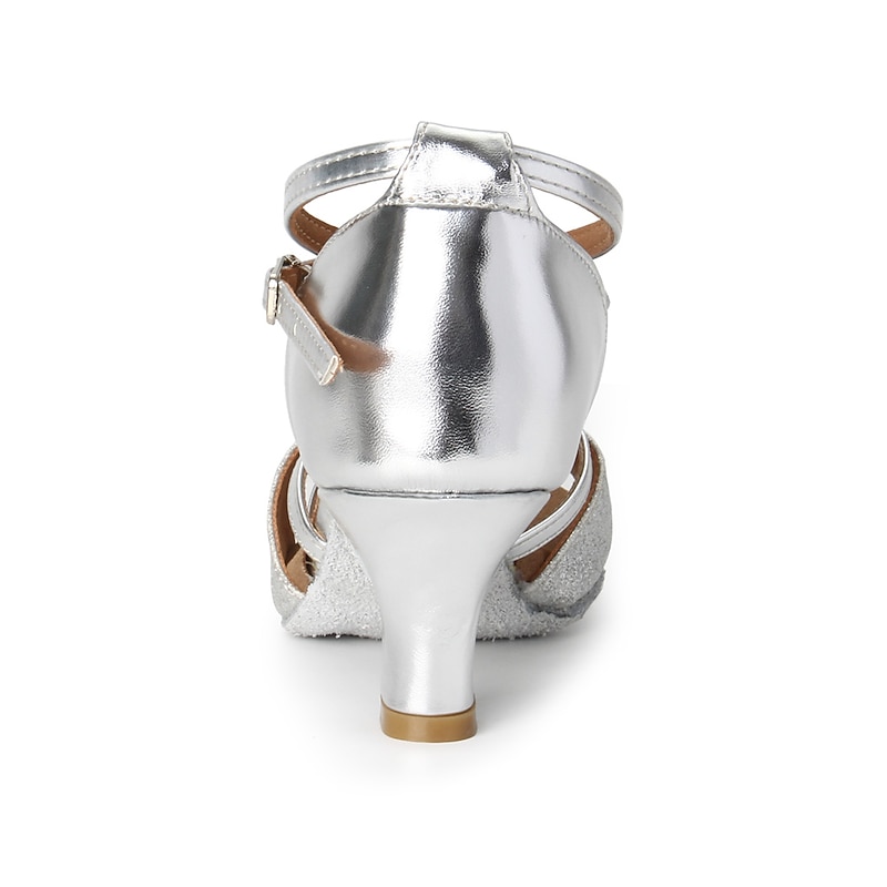 Women's Silver Glitter Latin Dance Sandals with Ankle Strap - Perfect for Ballroom Dancing and Special Events 5