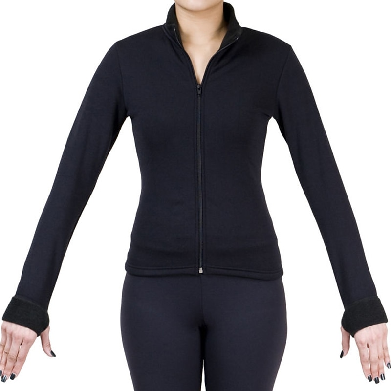 Figure Skating Fleece Jacket Women's Girls' Ice Skating Jacket Black Green Black Sky Blue Thumbhole Fleece Spandex Stretchy Training Practice Competition Skating Wear Thermal Warm Handmade Crystal3