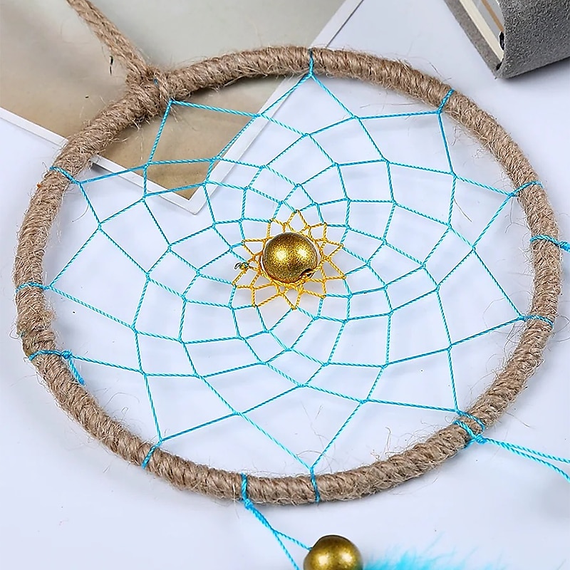 Dream Catcher Handmade Gift Blue Feather Hanging Beads Wall Hanging Decorative Art Boho Style 11*40cm4