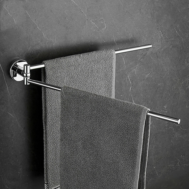 Towel Bar Foldable Bathroom Shelf Multilayer Contemporary Brass and Zinc Alloy Bathroom 2 Rods Wall Mounted2