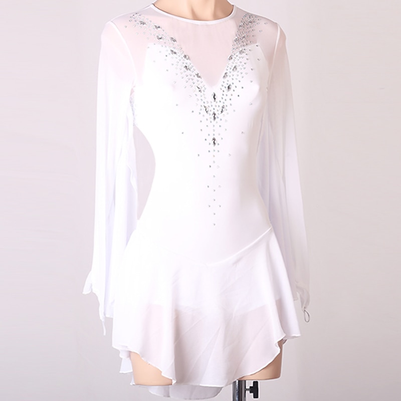 Figure Skating Dress Women's Girls' Ice Skating Dress Outfits White Royal Blue Sky Blue Patchwork Mesh Spandex High Elasticity Training Practice Professional Skating Wear Handmade Crystal / Rhinestone3