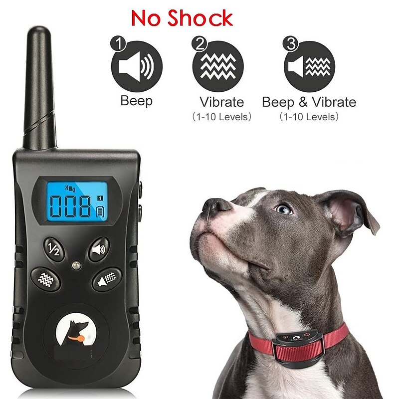 No Shock Pet Dog Training Collar No Prongs Waterproof Humane Sound Vibration Collar Rechargeable Up to 1600Ft Remote Range3