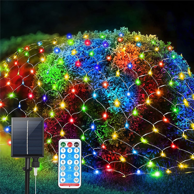 Solar Rope Lights Outdoor Waterproof Mesh Net Christmas Lights Solar Powered 8 Modes 9.8X6.6Ft 200LED bush Tree Wrap Decor Fairy Twinkle  Outdoor String Light3