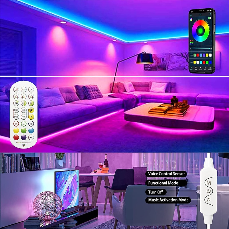 RGBIC Addressable LED Strip Light 10m 32.8FT Dream Color APP Control USB Music Sync Color Changing for Party Holiday Bedroom2