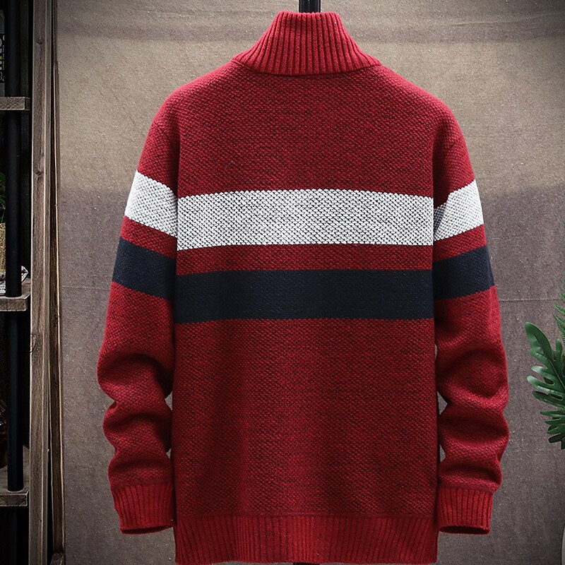 Men's Sweater Cardigan Zip Sweater Sweater Jacket Fleece Sweater Knit Knitted Color Block Stand Collar Stylish Outdoor Home Clothing Apparel Winter Fall Blue Dark Gray M L XL4
