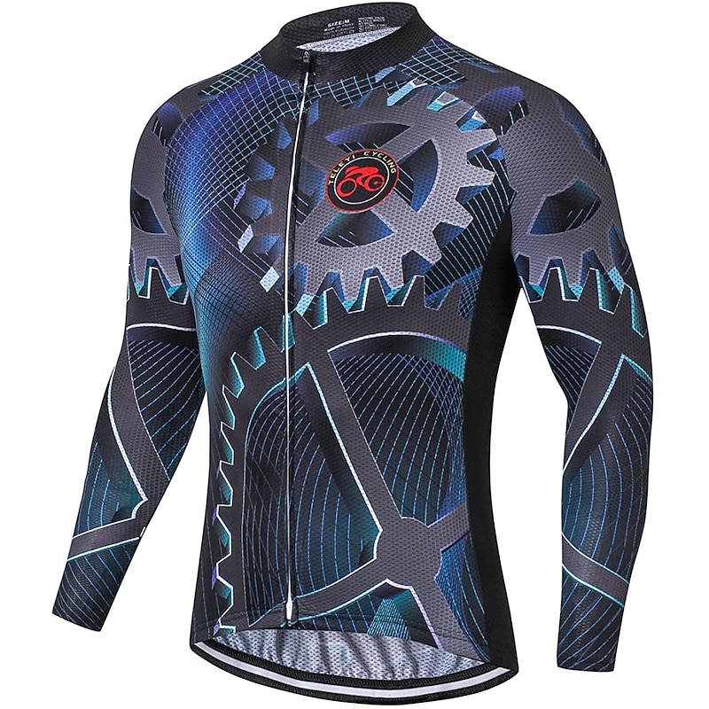 Men's Cycling Jersey Patterned Novelty Funny Long Sleeve Bike Jersey Top with 3 Rear Pockets Mountain Bike MTB Road Bike Cycling UV Resistant Quick Dry Breathability Back Pocket Sports Yellow Dark2