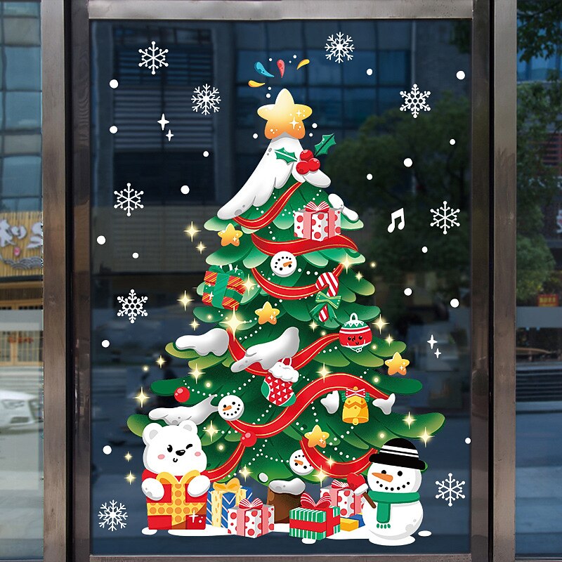 Double Side Christmas Decoration Christmas Stickers Shopping Mall Glass Window Decoration Stickers Christma Tree Electrostatic Sticker Happy New Year3