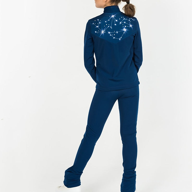 Figure Skating Jacket with Pants Women's Girls' Ice Skating Leggings Outfits Top Black Blue Spandex High Elasticity Training Competition Skating Wear Handmade Long Sleeve Ice Skating Figure Skating4