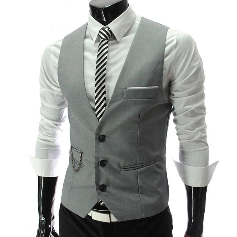 Men's Suit Vest Waistcoat Formal Wedding Work Business / Ceremony / Wedding Fashion 1920s All Seasons Polyester Solid Colored V Neck Slim Wine Black White Navy Blue Vest3
