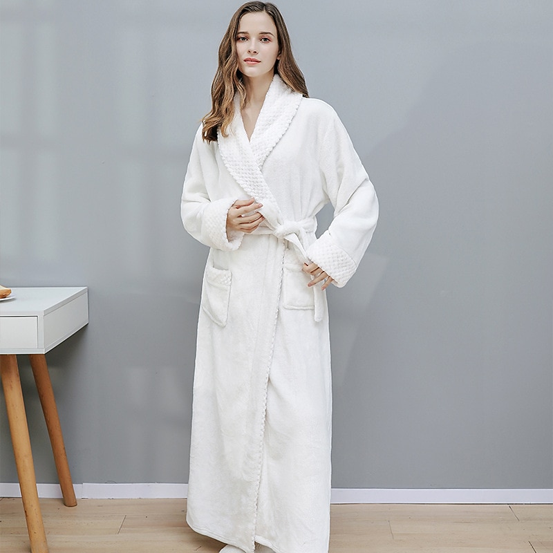 Women's Bathrobe Robes Gown Nighty 1 PCS Pure Color Warm Comfort Plush Robe Home Street Fleece Terry Warm Lapel Long Sleeve Basic Belt Included Fall Winter Home Outfits3