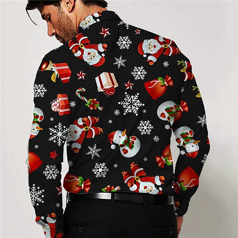 Christmas Men's Santa Claus Printed Shirts Shirts Santa Claus Snowman Snowflake Collar Green Black Wine Red 3D Print Outdoor Long Sleeve 3D Print Button-Down Clothing Apparel Fashion Classic2