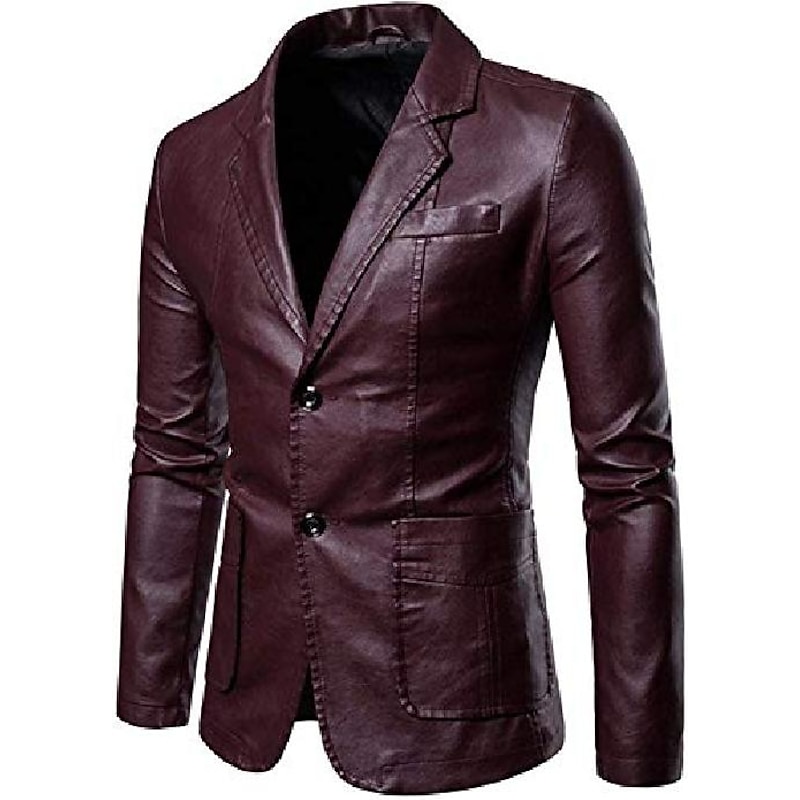 Men's Faux Leather Jacket Blazer Business Causal Thermal Warm Rain Waterproof Black Red Wine Navy Blue khaki Jacket