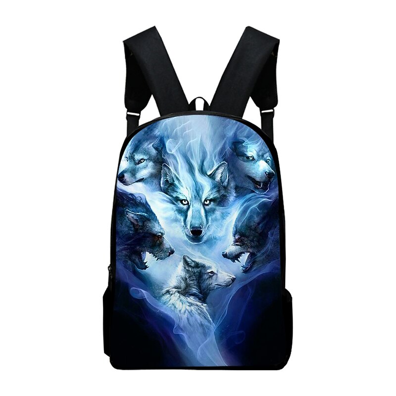 Ice Blue Wolf Print Backpack for Teens – Stunning 3D Howling Wolf Galaxy Design School Bag for Boys and Girls