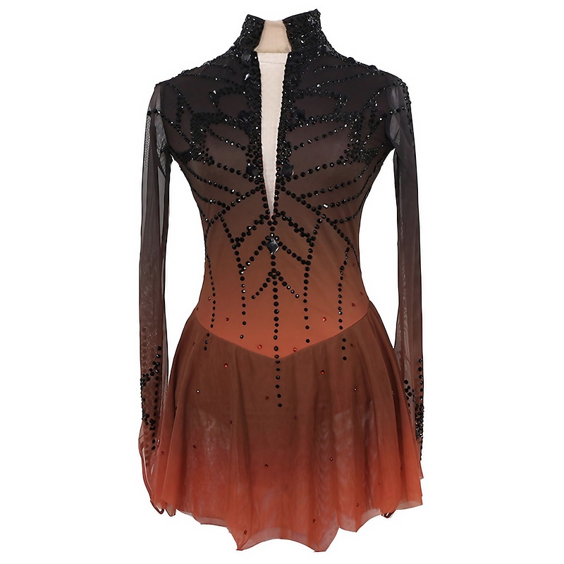 Figure Skating Dress Women's Girls' Ice Skating Dress Outfits Black / Red Black / Green Black / Blue Patchwork Asymmetric Hem Mesh Spandex High Elasticity Competition Skating Wear Handmade Color